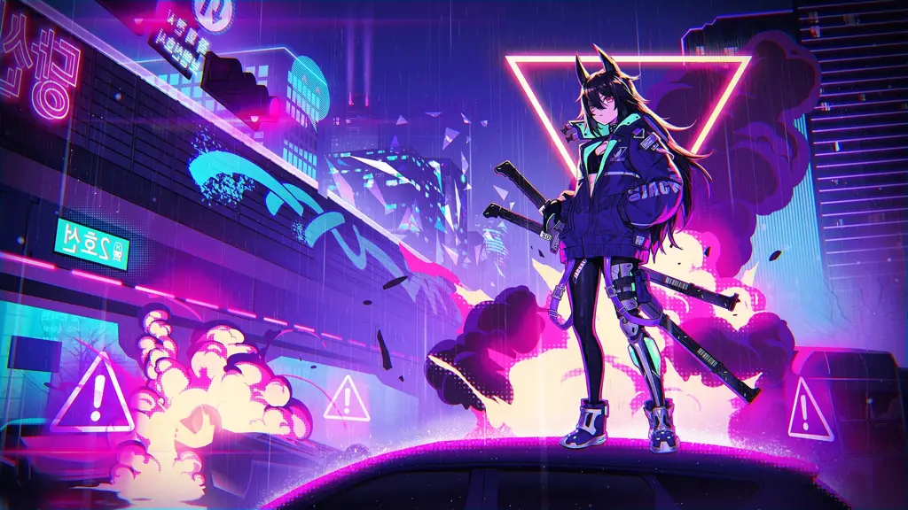 Gambar kota cyberpunk bergaya anime, resolusi 1920x1080