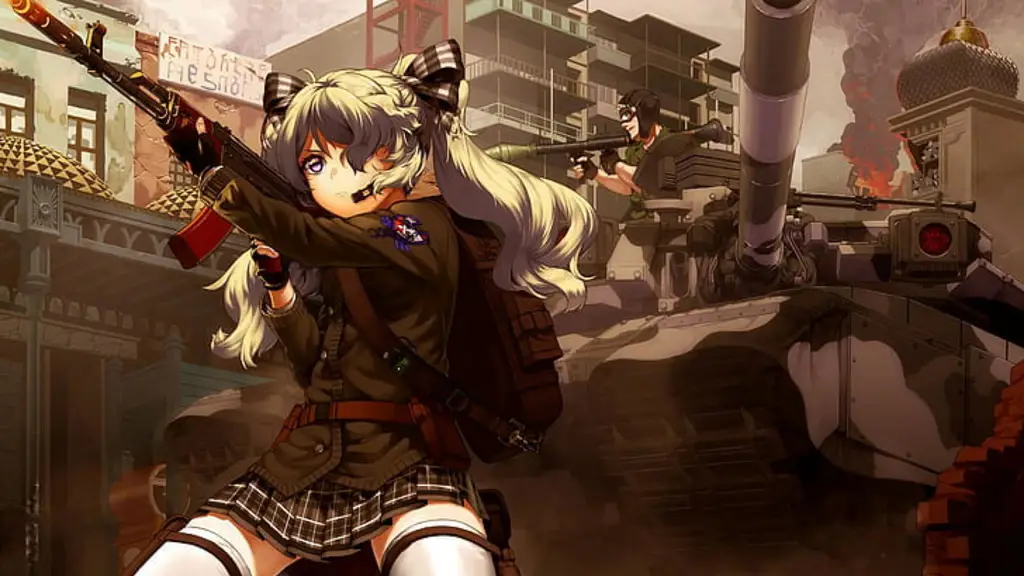 Wallpaper anime gadis aksi dengan pistol