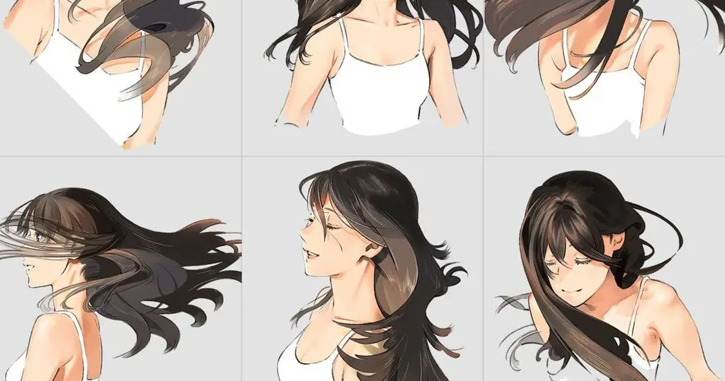 Gambar gadis anime dengan rambut yang tertiup angin