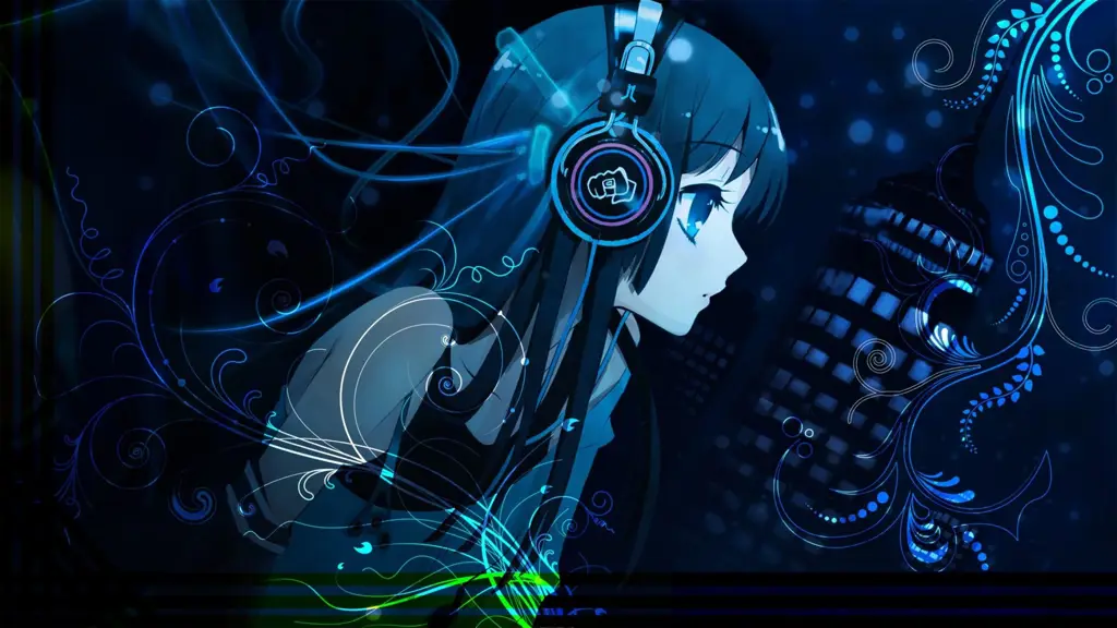 Gambar seorang gadis anime dengan headphone, resolusi 1920x1080