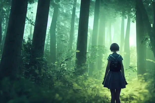 Gadis anime di dalam hutan