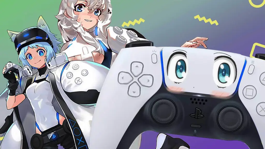 Ilustrasi gadis anime sedang bermain video game