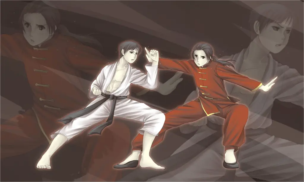 Gambar wallpaper anime karate yang menampilkan adegan pertarungan yang seru dan menegangkan