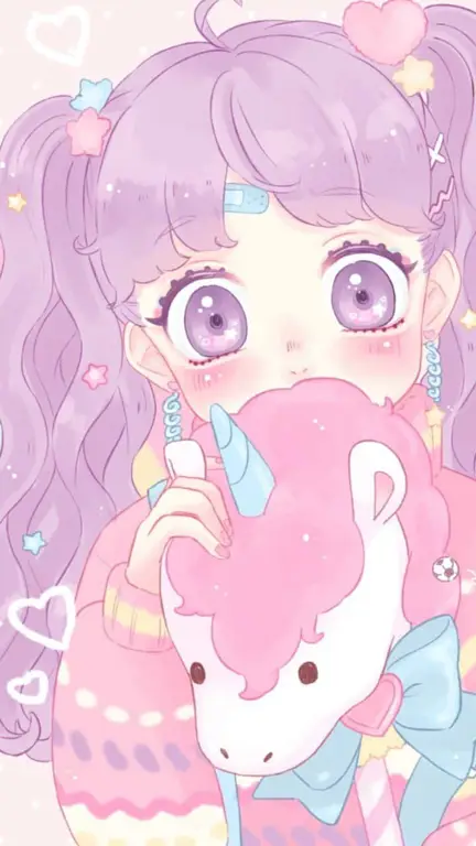 Ilustrasi gadis anime imut dengan warna pastel