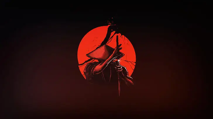 Wallpaper anime samurai minimalis dengan desain yang bersih dan elegan