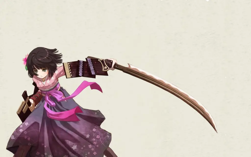 Gambar wallpaper anime samurai wanita yang cantik dan anggun