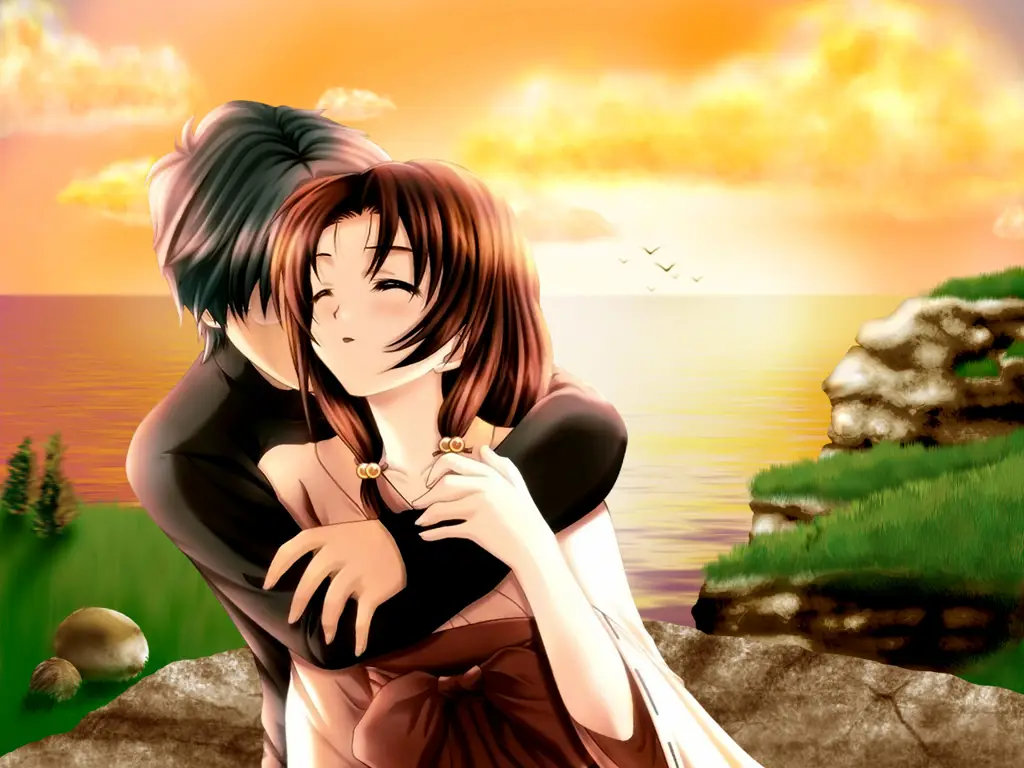 Gambar wallpaper ciuman romantis pasangan anime