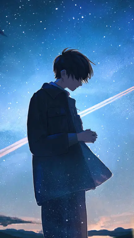 Wallpaper anime sad boy dengan nuansa estetis dan menenangkan.