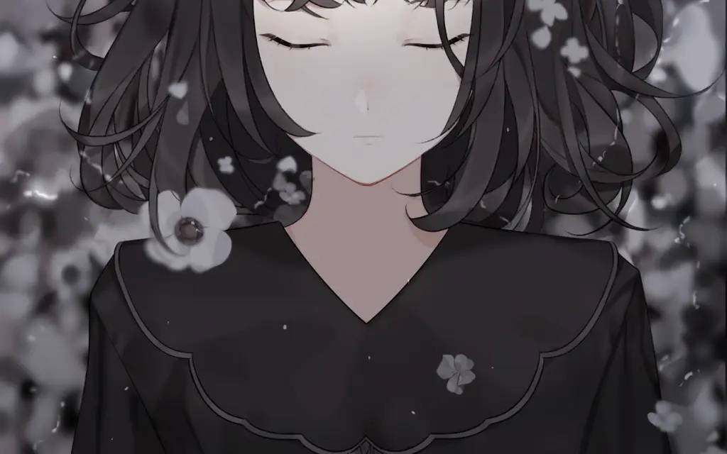 Wallpaper gadis anime hitam putih dengan detail yang tajam dan elegan.