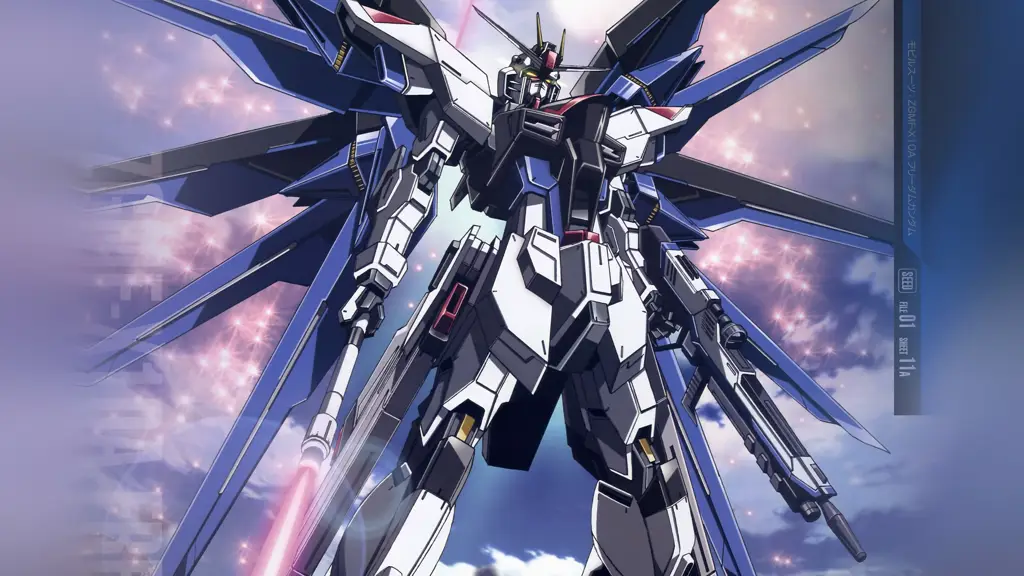 Gambar wallpaper Gundam SEED Freedom yang menampilkan robot dan karakter utama