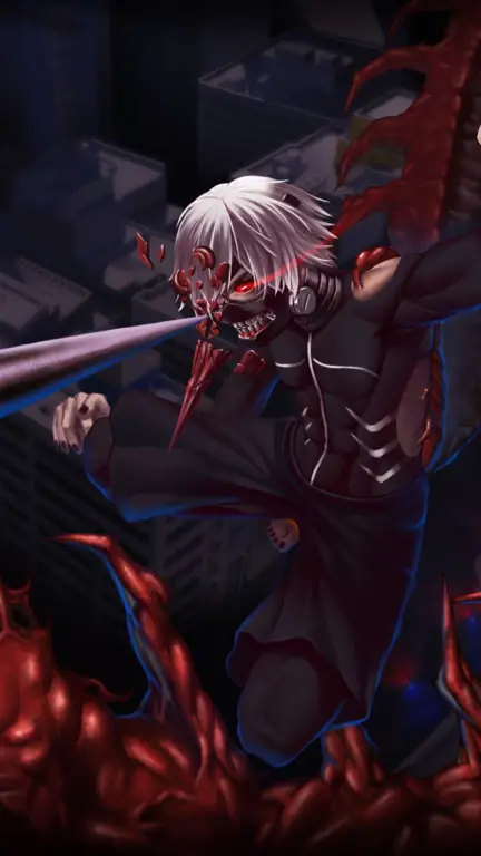 Wallpaper Kaneki Ken dengan tema gelap dan menyeramkan