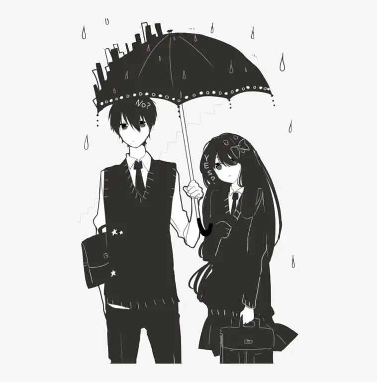 Gambar wallpaper pasangan anime hitam putih