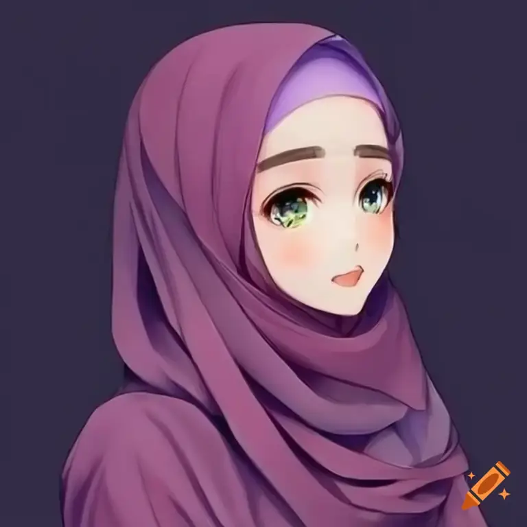 Ilustrasi wanita berhijab anime yang cantik dan anggun.