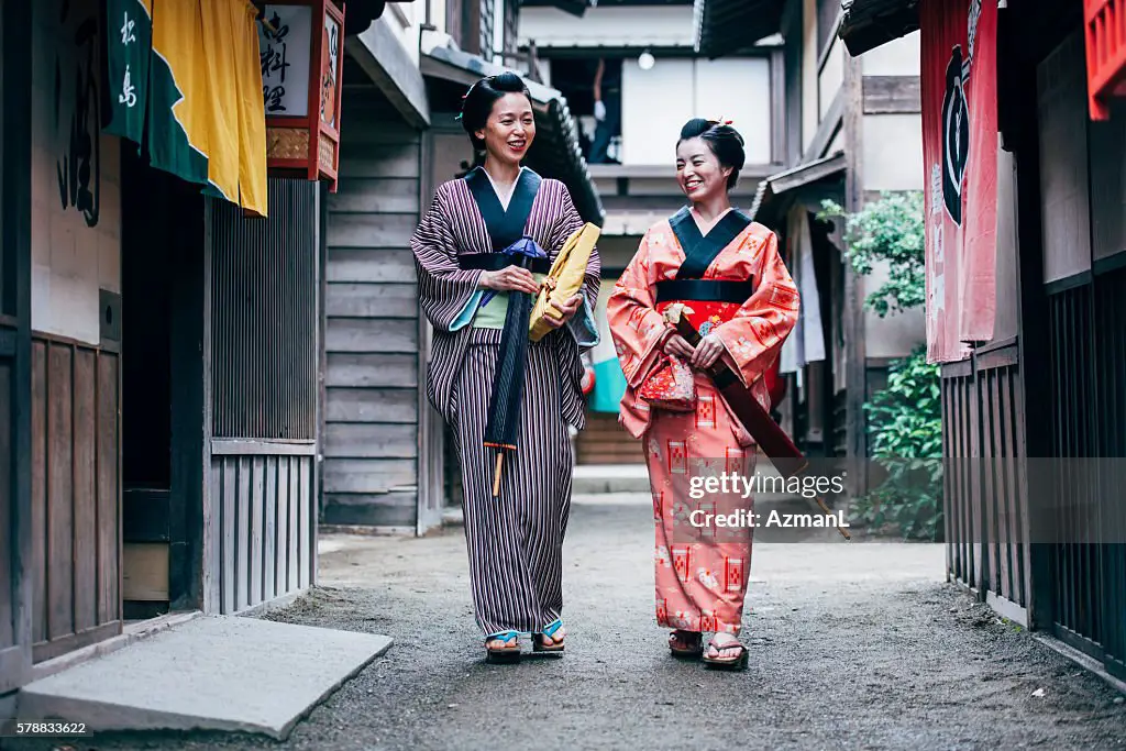 Ilustrasi wanita Jepang dengan pakaian khas era Edo