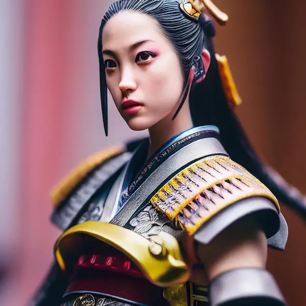 Lukisan wanita samurai Jepang dengan pedang