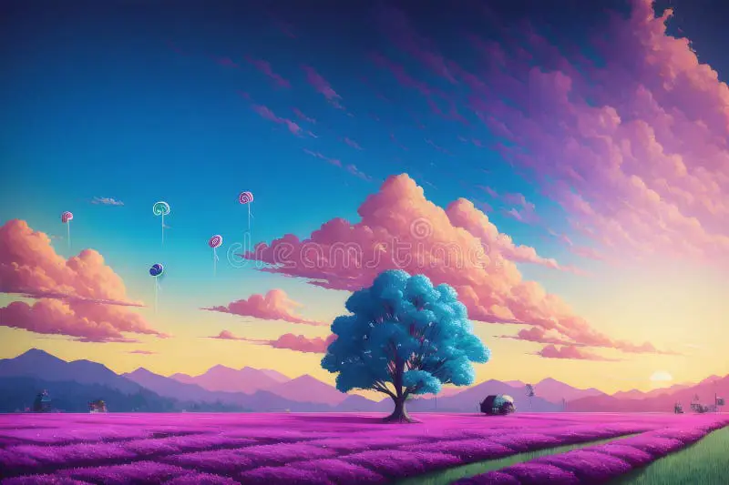 Pemandangan anime yang penuh warna