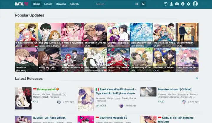 Gambar berbagai website untuk membaca komik manga