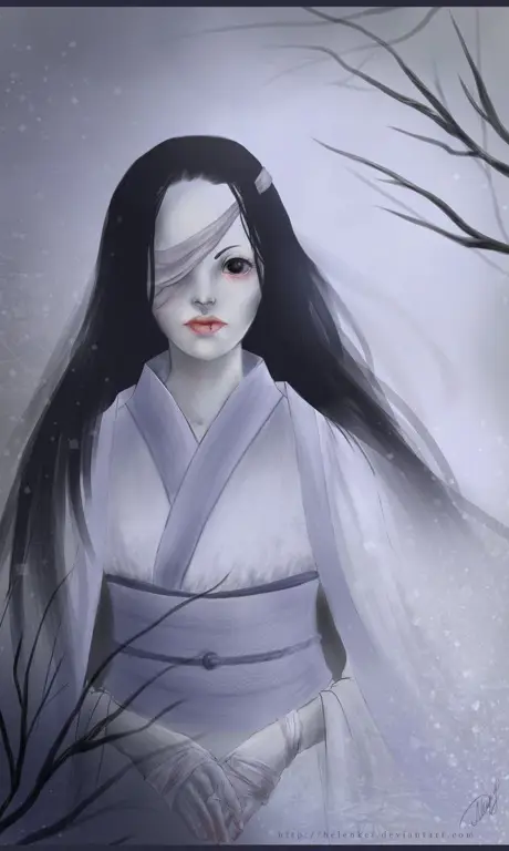 Ilustrasi Yukionna dalam karya seni mitologi Jepang