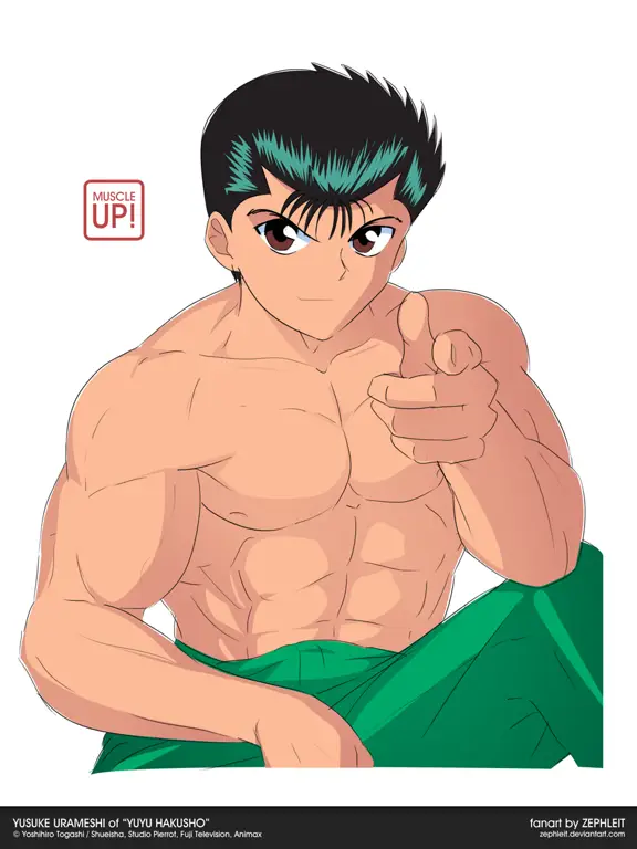 Ilustrasi Yusuke Urameshi, karakter utama Yu Yu Hakusho