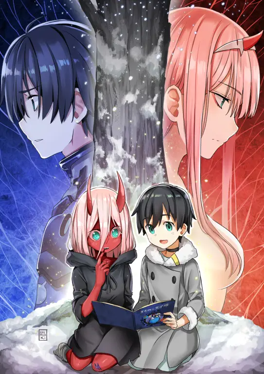 Gambar Zero Two dan Hiro dari Darling in the Franxx