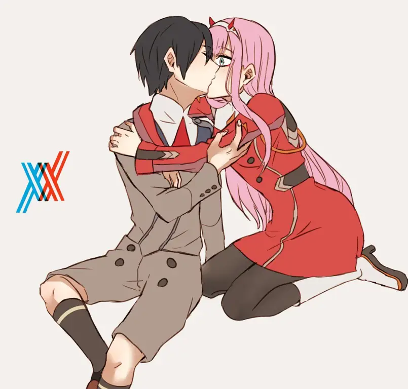 Gambar fanart Zero Two dan Hiro bersama-sama