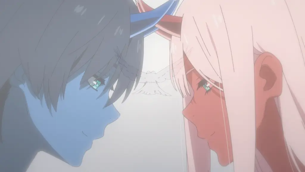 Gambar Zero Two dan Hiro dari anime Darling in the Franxx