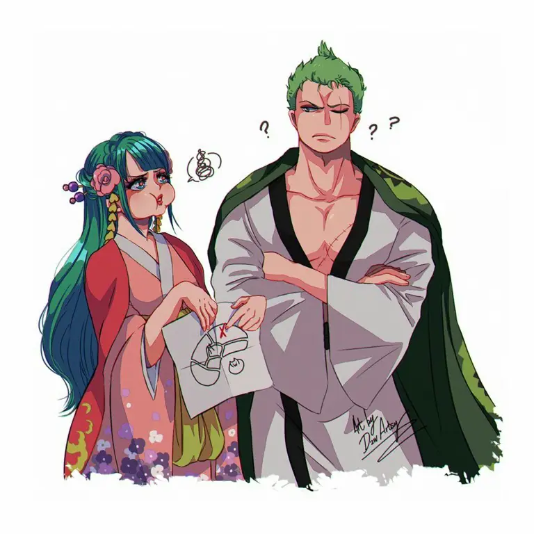 Gambar Zoro dan Hiyori berinteraksi