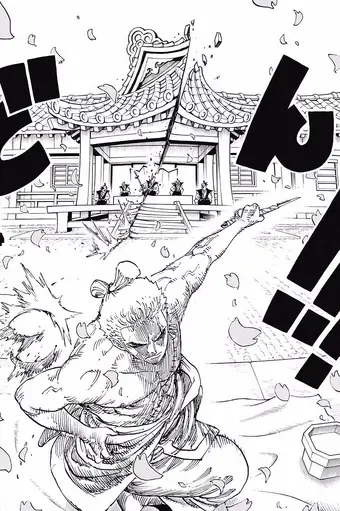 Zoro dalam arc Wano dengan penampilan dan kemampuan yang sudah sangat meningkat.