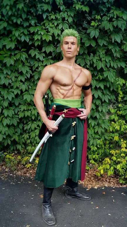 Cosplay Roronoa Zoro, ahli pedang dari Bajak Laut Topi Jerami