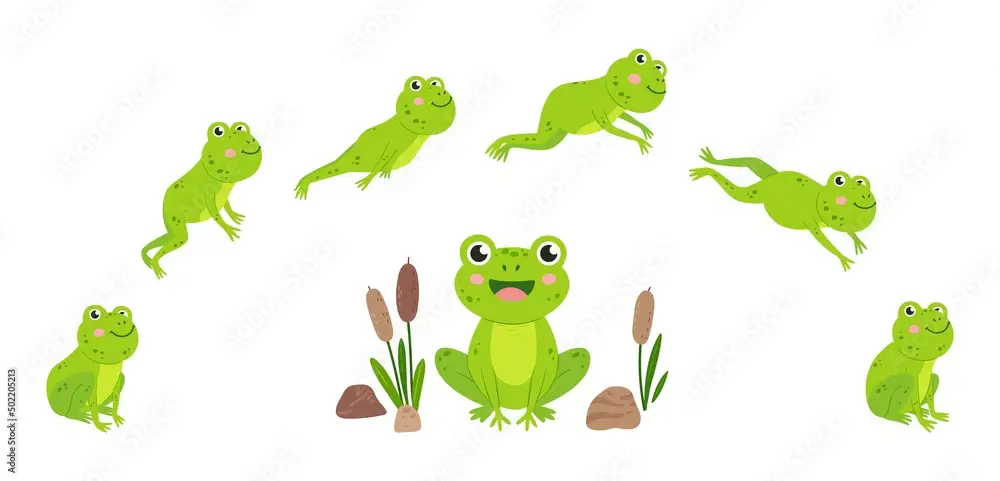 Katak animasi 3D sedang melompat