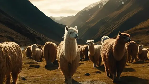 Kawanan llama di pegunungan